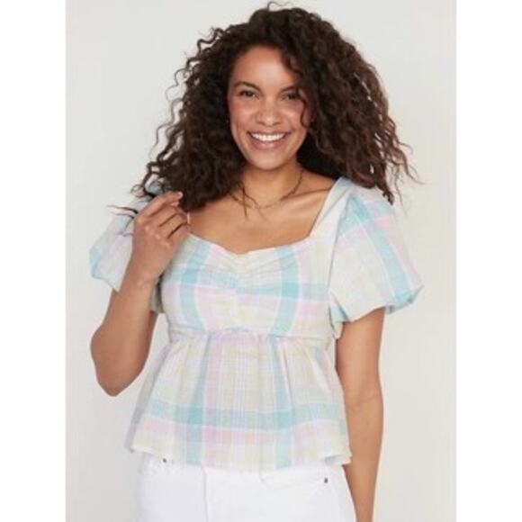 NWT Old Navy 2X Plaid Babydoll Style Top - Picture 1 of 4